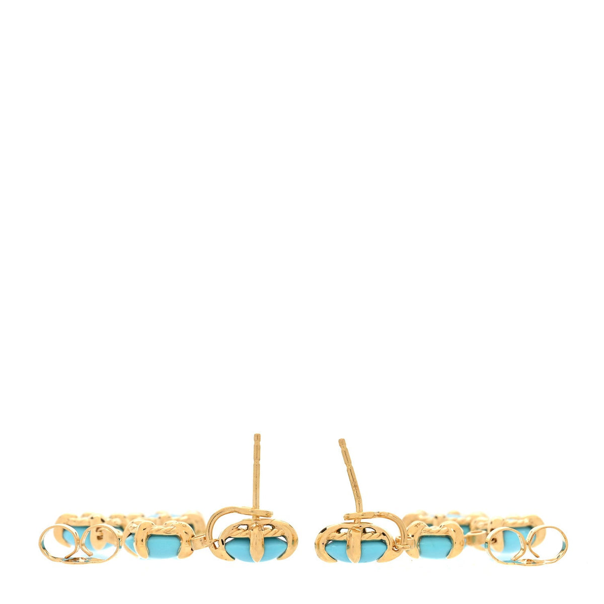 18K Yellow Gold Diamond Turquoise Chatelaine Drop Earrings