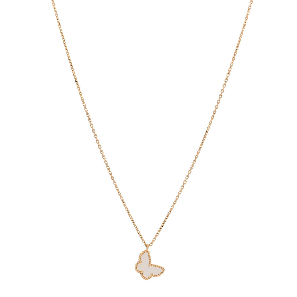 18K Yellow Gold Mother of Pearl Sweet Alhambra Butterfly Pendant Necklace
