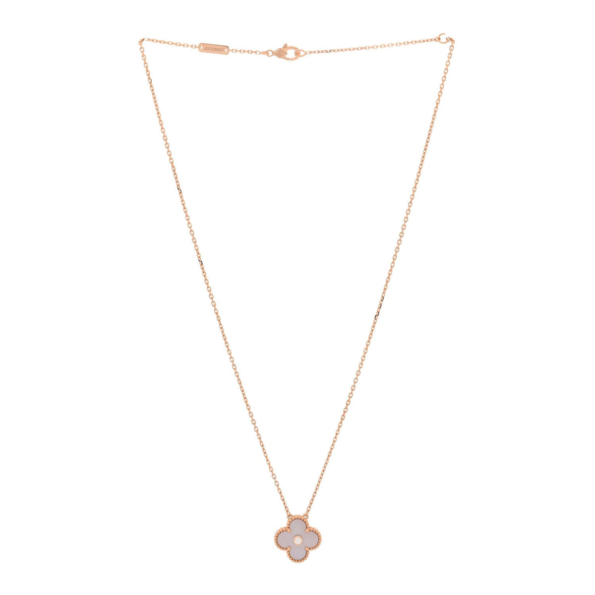 18K Rose Gold Diamond Pink Mother of Pearl Vintage Alhambra Pendant Necklace