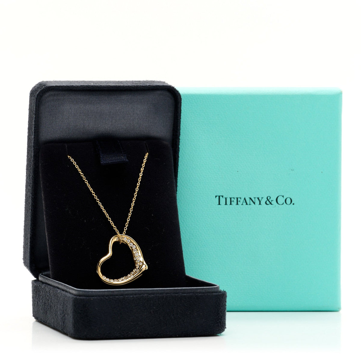 18K Yellow Gold Diamond Elsa Peretti Open Heart Necklace