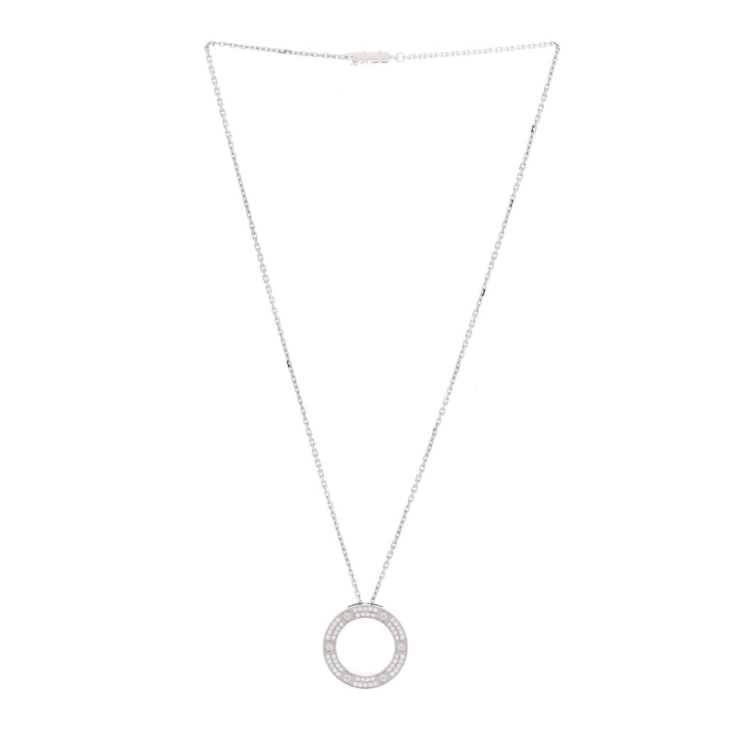 18K White Gold Diamond LOVE Paved Necklace
