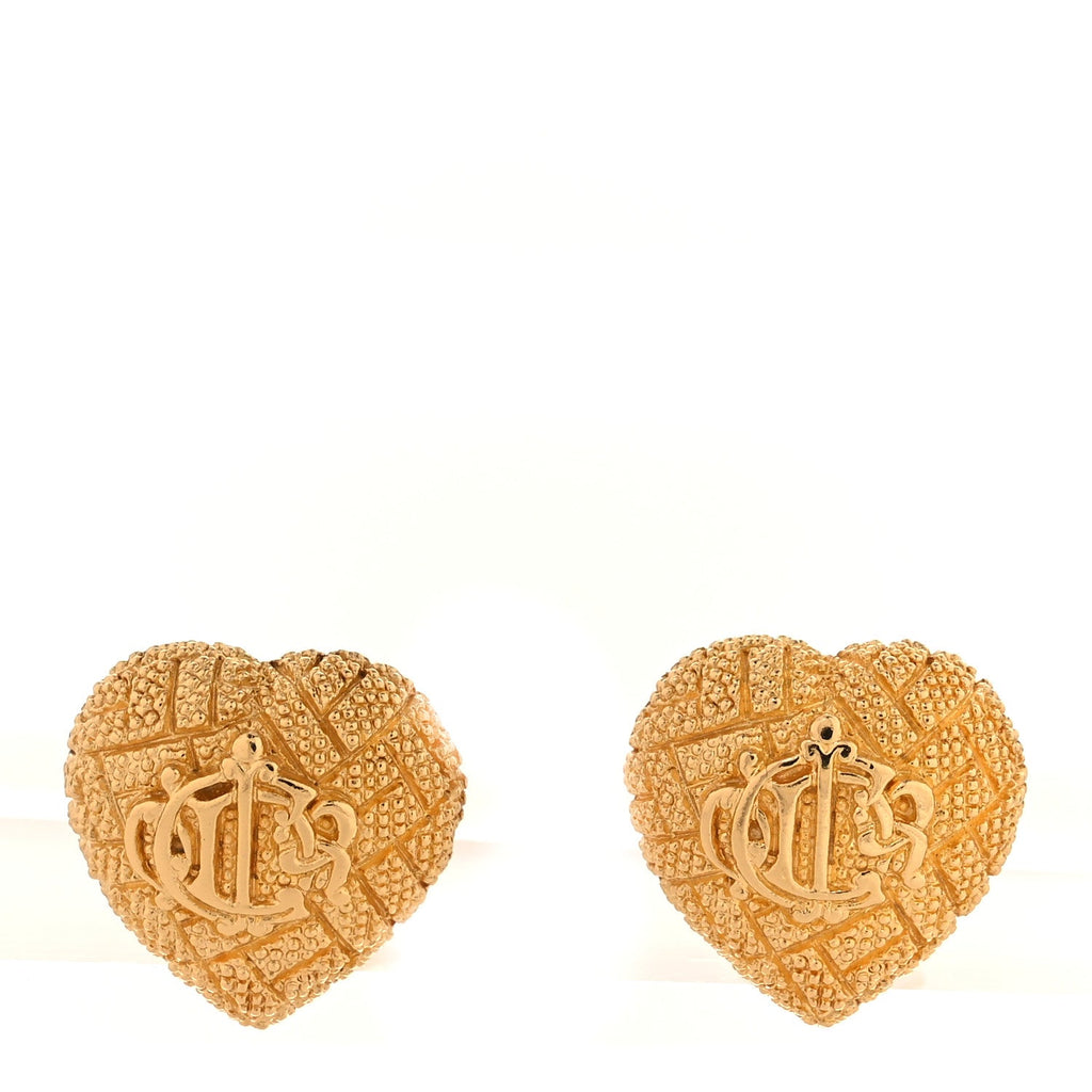 Metal Textured CD Heart Clip On Earrings Gold