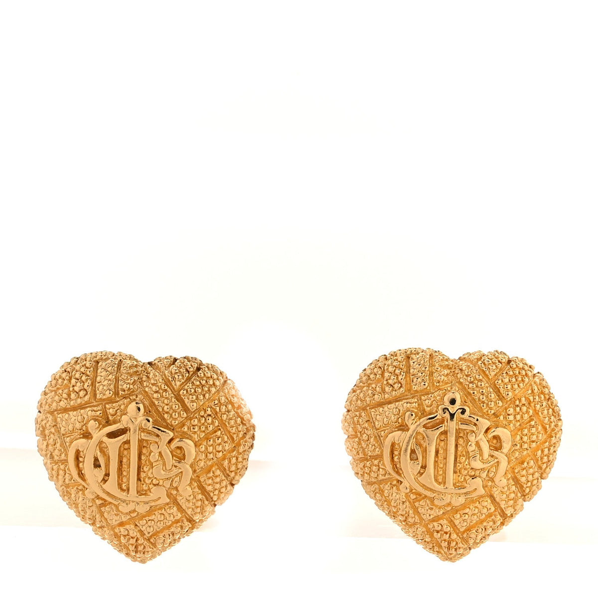 Metal Textured CD Heart Clip On Earrings Gold