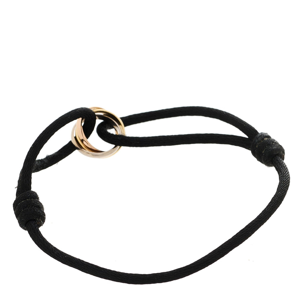 18k Pink Yellow White Gold Trinity Adjustable Cord Bracelet Black