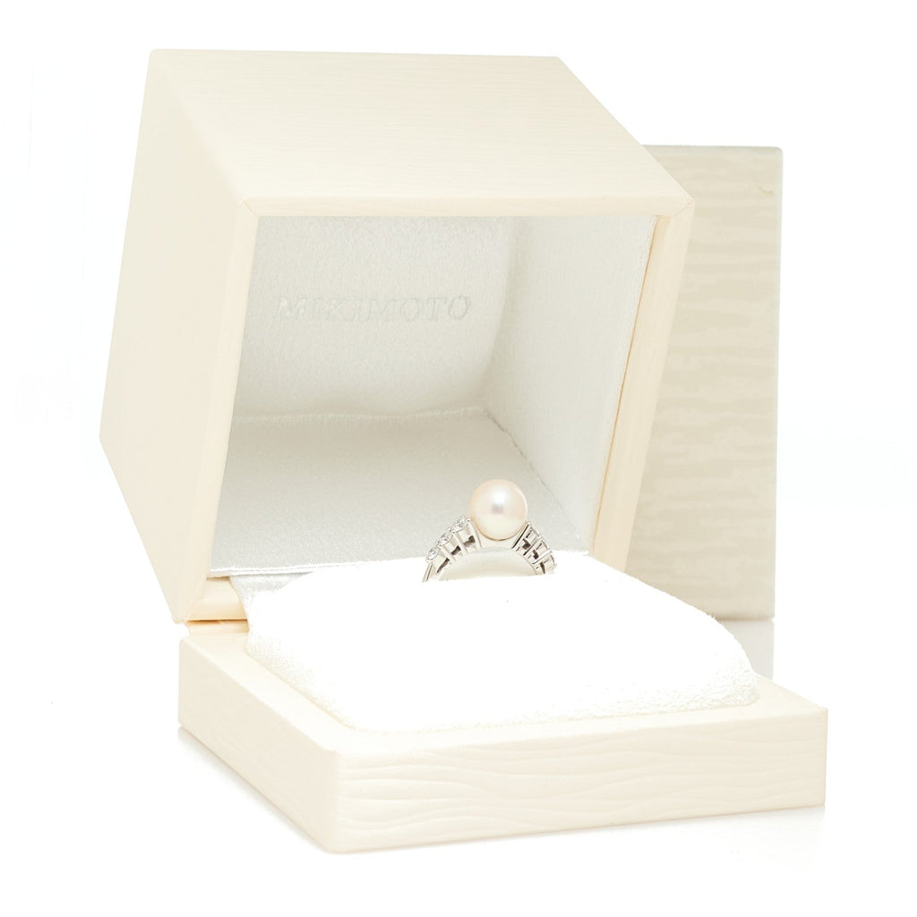 18K White Gold Diamond Akoya Cultured Pearl 8-8.5mm Morning Dew Ring 53 6.5