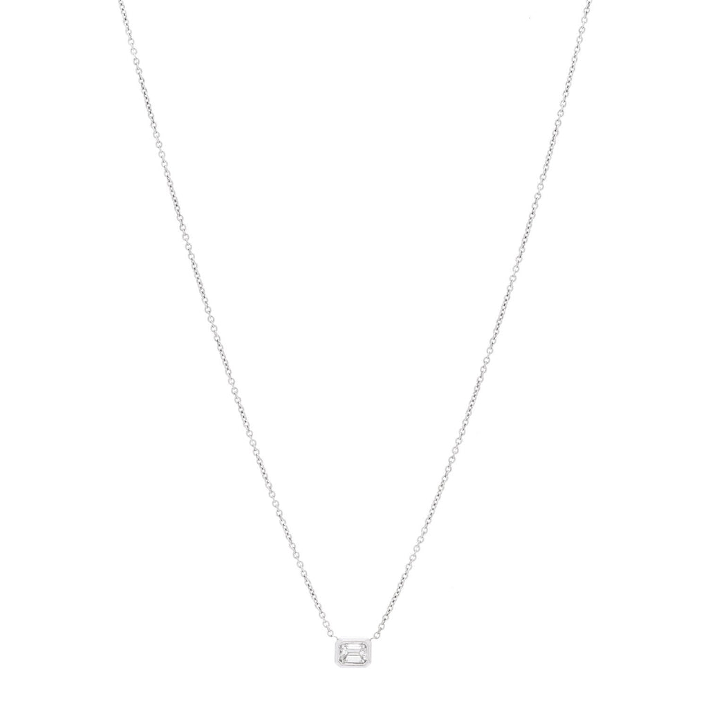 18K White Gold Diamond .17ct Emerald Cut Diamonds By The Inch Necklace