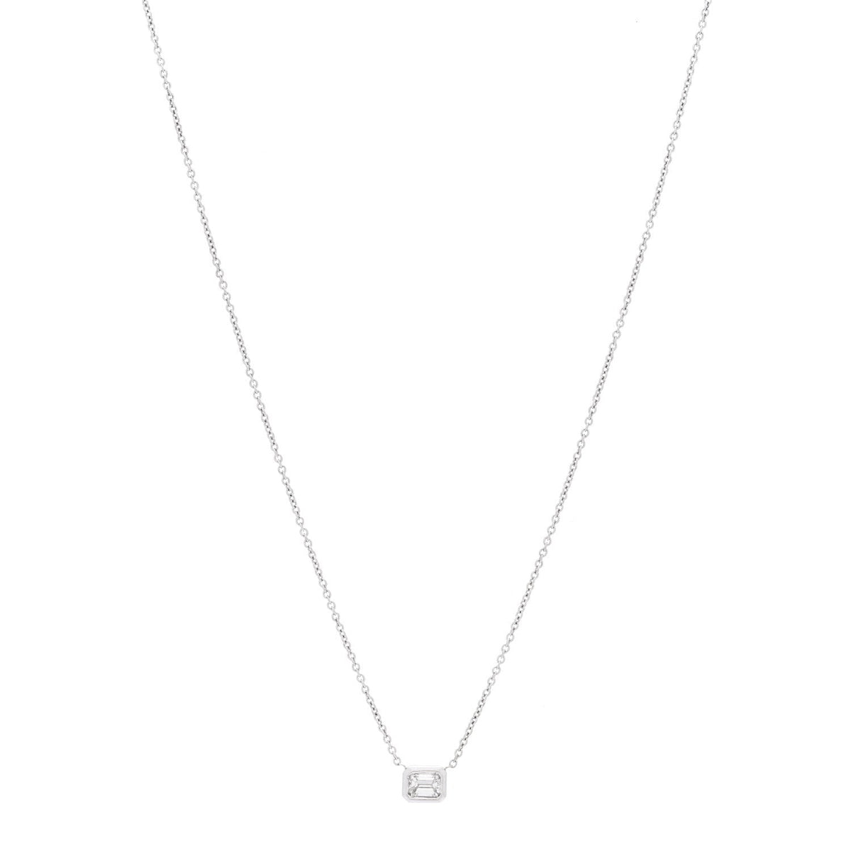 18K White Gold Diamond .17ct Emerald Cut Diamonds By The Inch Necklace