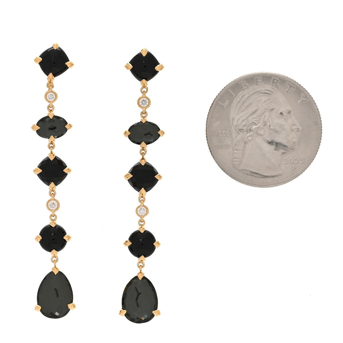 18K Yellow Gold Diamond Black Onyx Black Orchid Chatelaine Drop Earrings