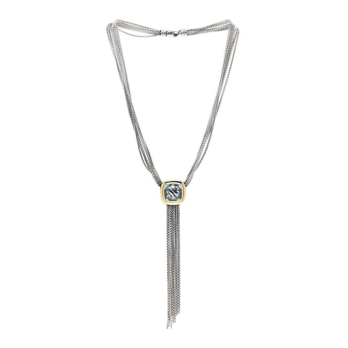 Sterling Silver 18K Yellow Gold Blue Topaz Multi Strand Chain Choker Necklace