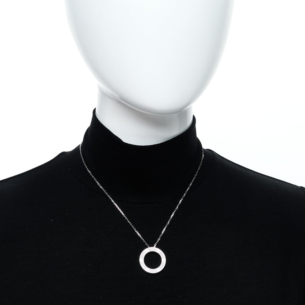 18K White Gold Diamond LOVE Paved Necklace