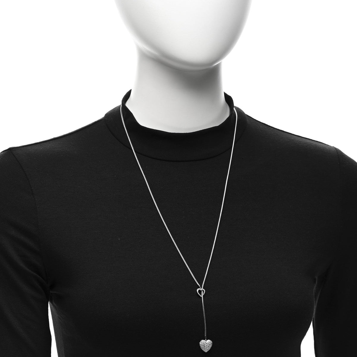 Platinum Diamond Heart Lariat Necklace