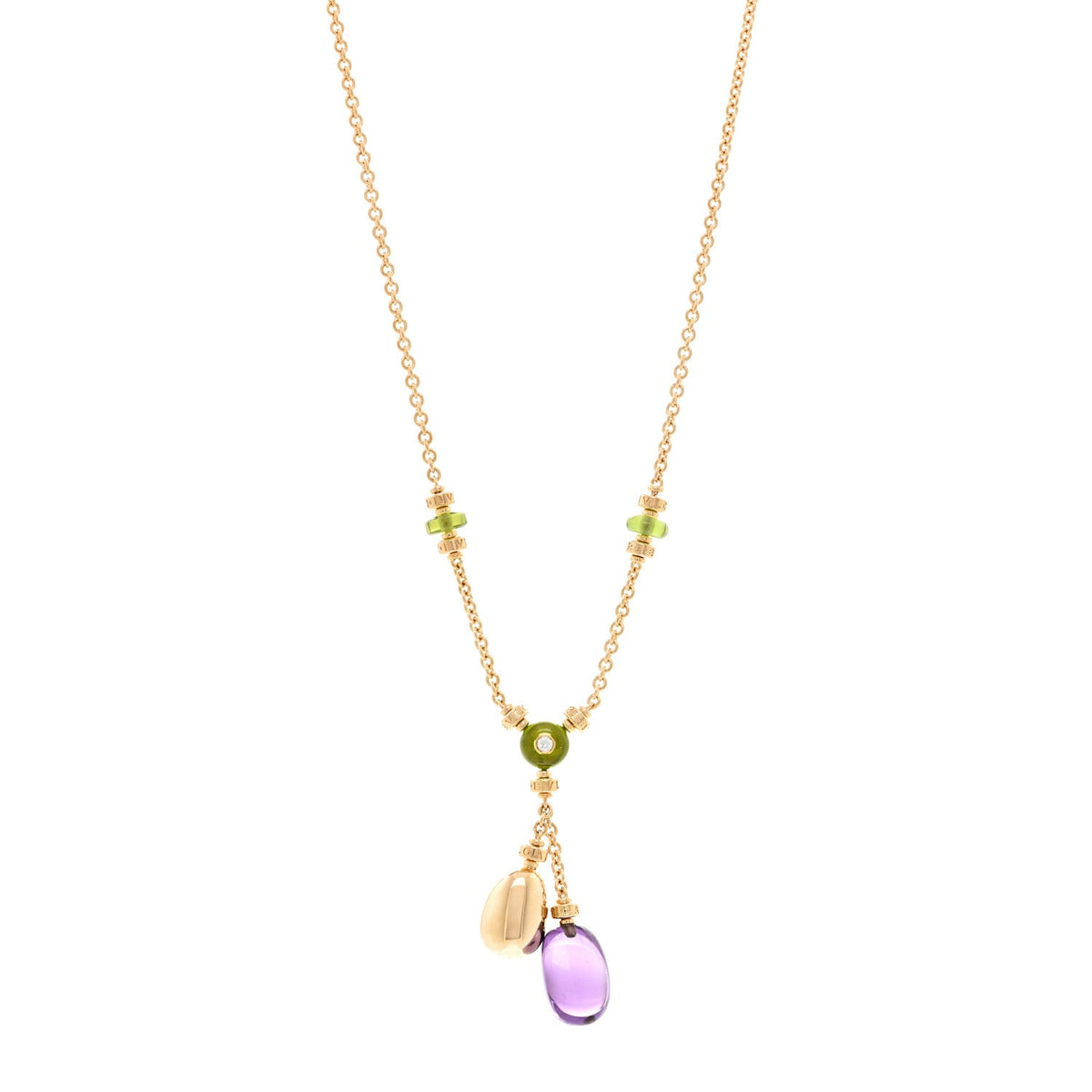 18K Yellow Gold Diamond Amethyst Peridot Sassi Necklace