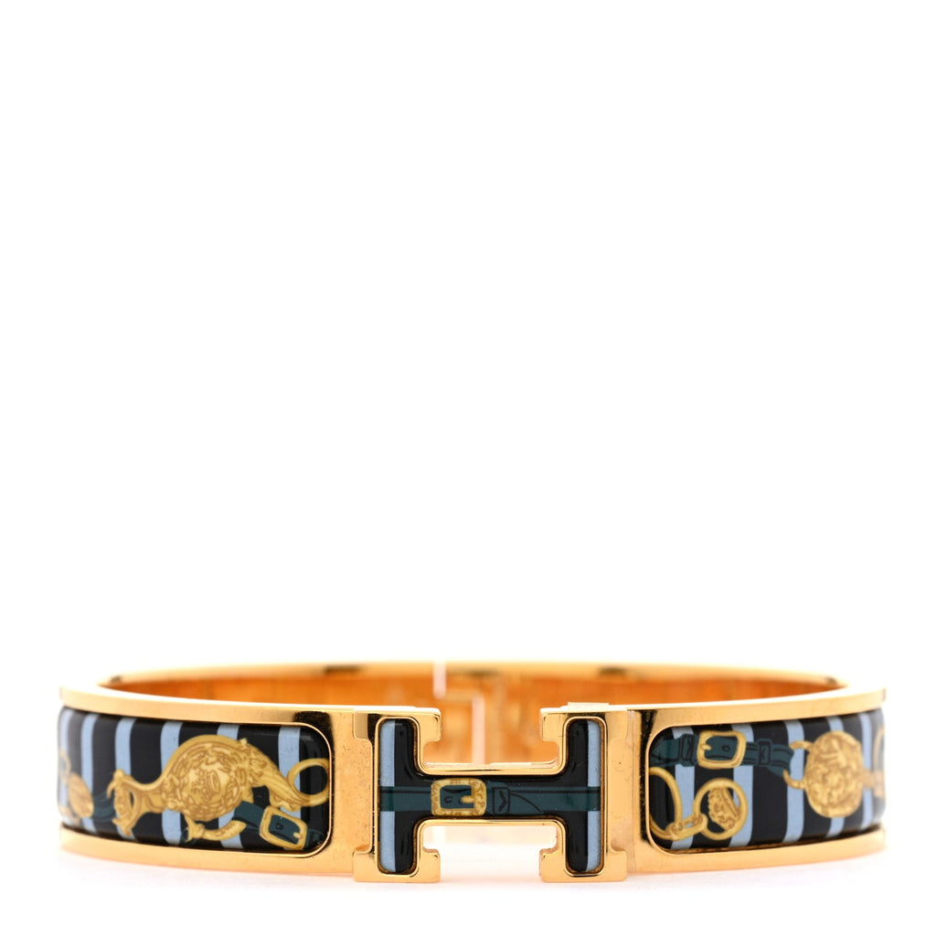 Enamel Printed Brides de Gala Bayadere Narrow Clic Clac H Bracelet PM Blue
