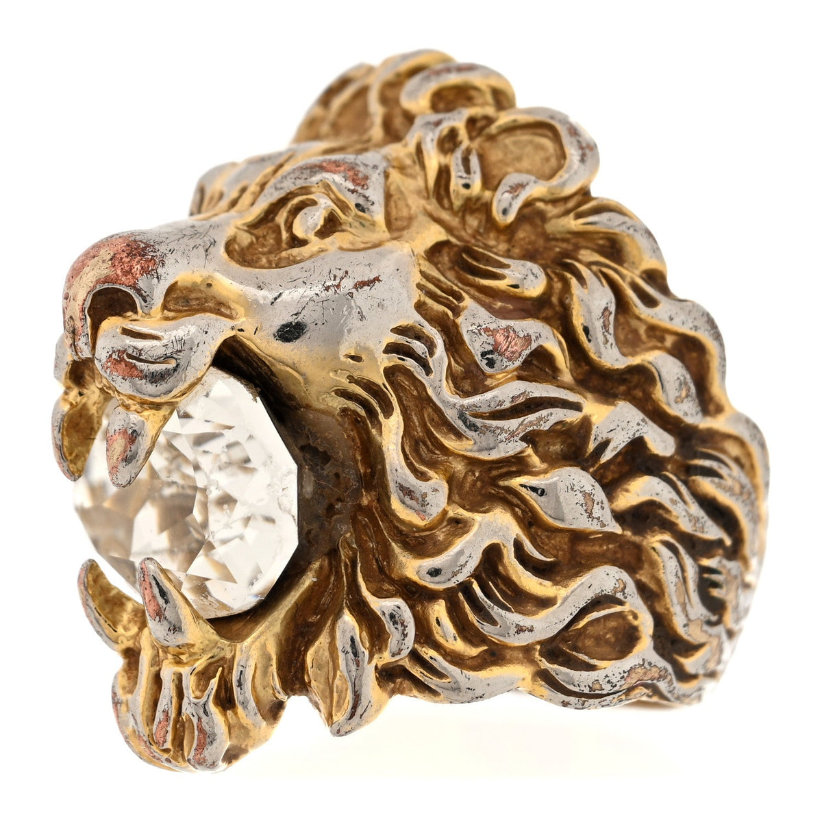Metal Crystal Lion Head Ring 56 7.5 Gold