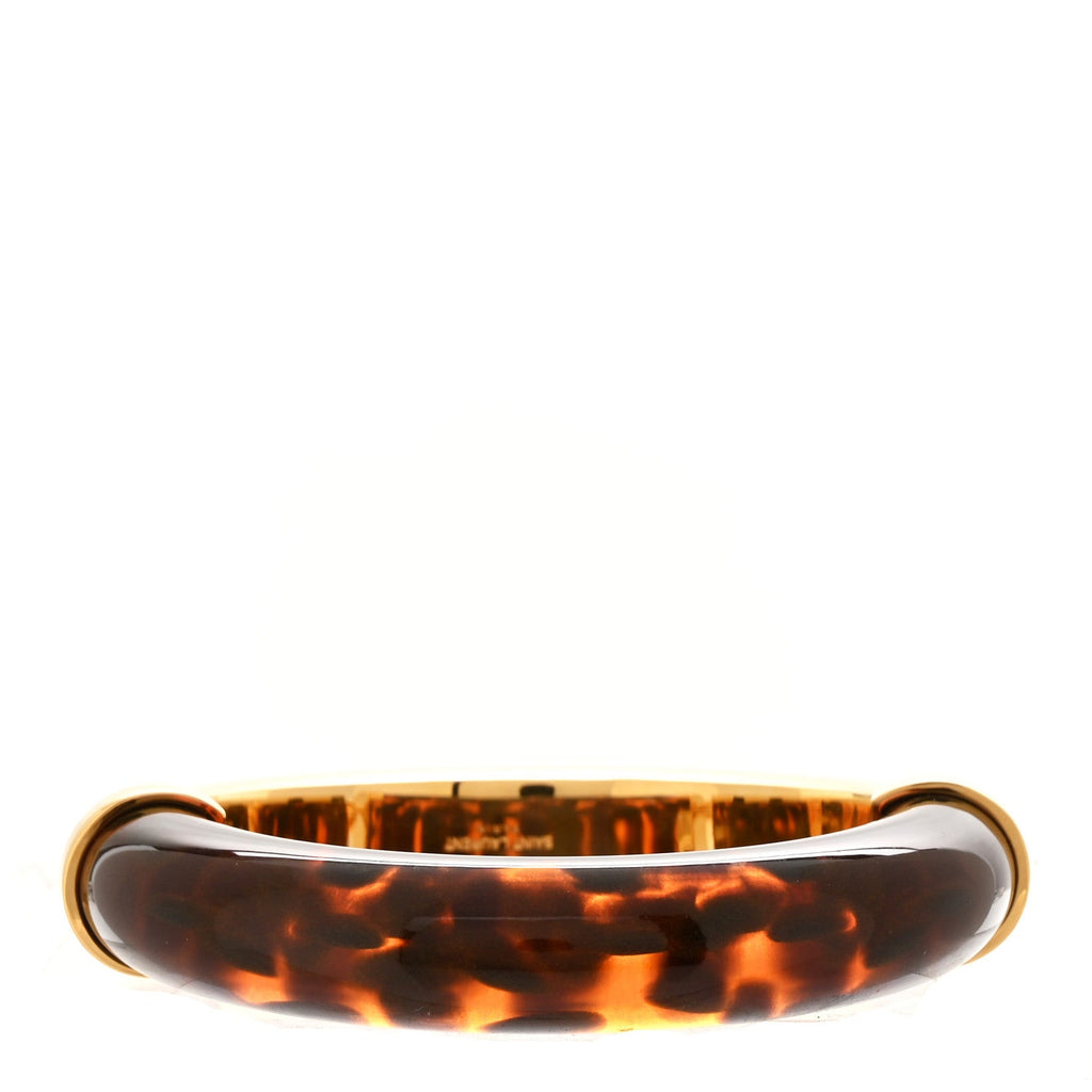 Resin Metal Split Hoop Bangle Bracelet M Gold Havana