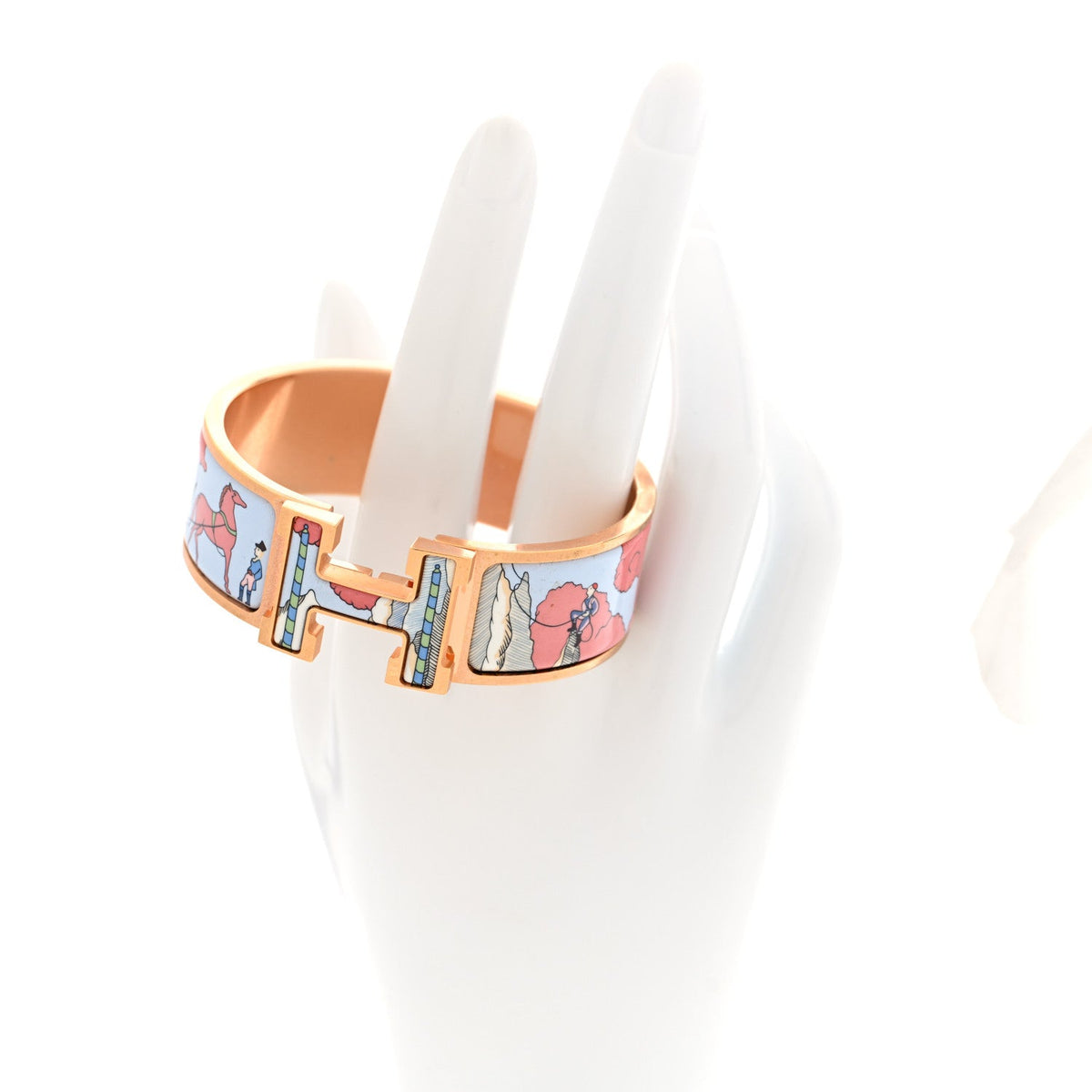 Enamel Printed Wide Cosmographia Universalis Clic Clac H Bracelet PM Album De Soie