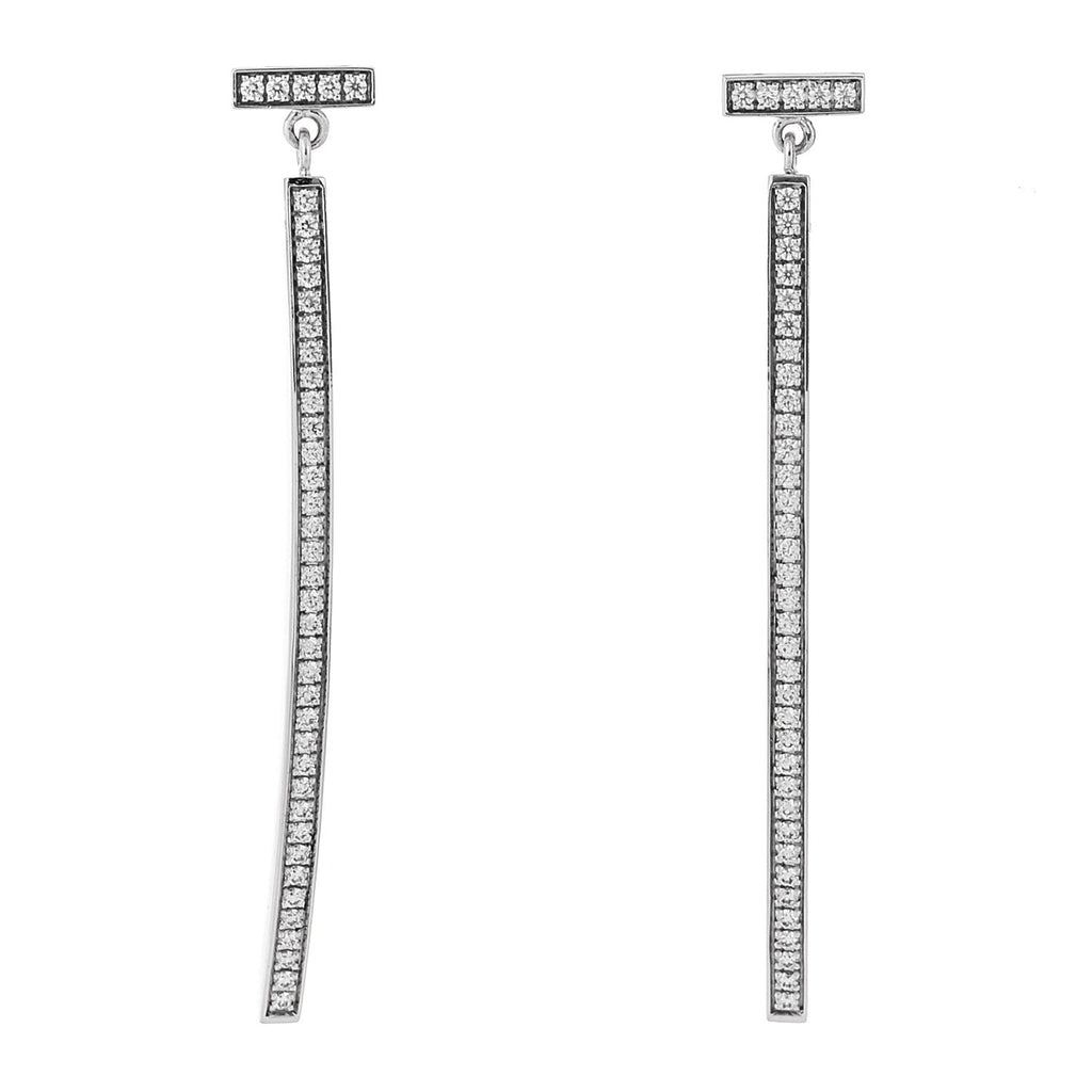 18K White Gold Diamond T Bar Earrings