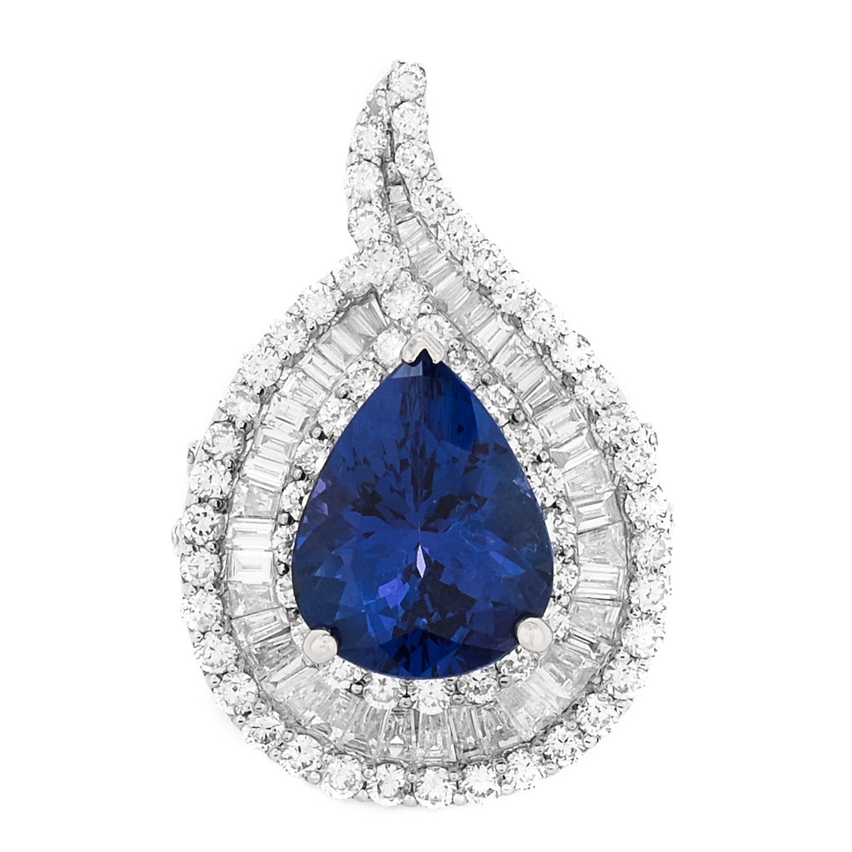 18K White Gold Diamond Tanzanite 3.64ctw Pear Cut Cocktail Ring 54 6.75