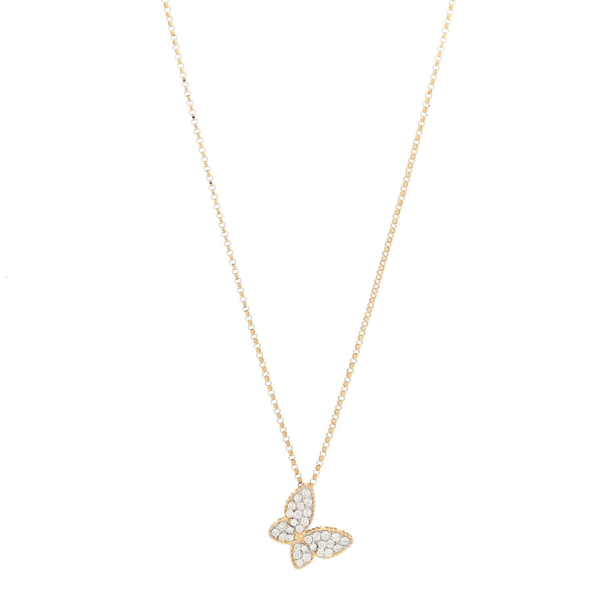 18K Yellow Gold Diamond Princess Butterfly Pendant Necklace