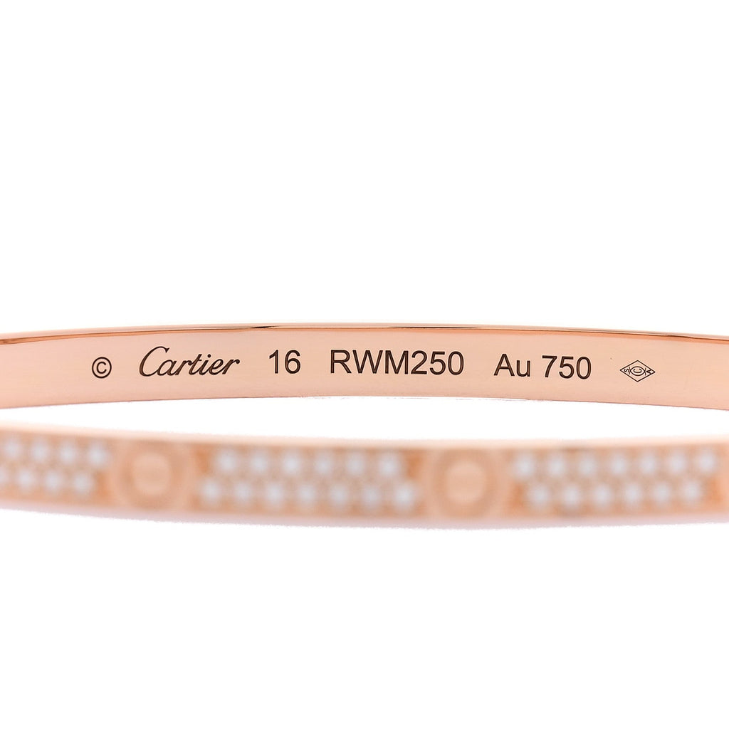 18K Pink Gold Diamond Small LOVE Paved Bracelet 16