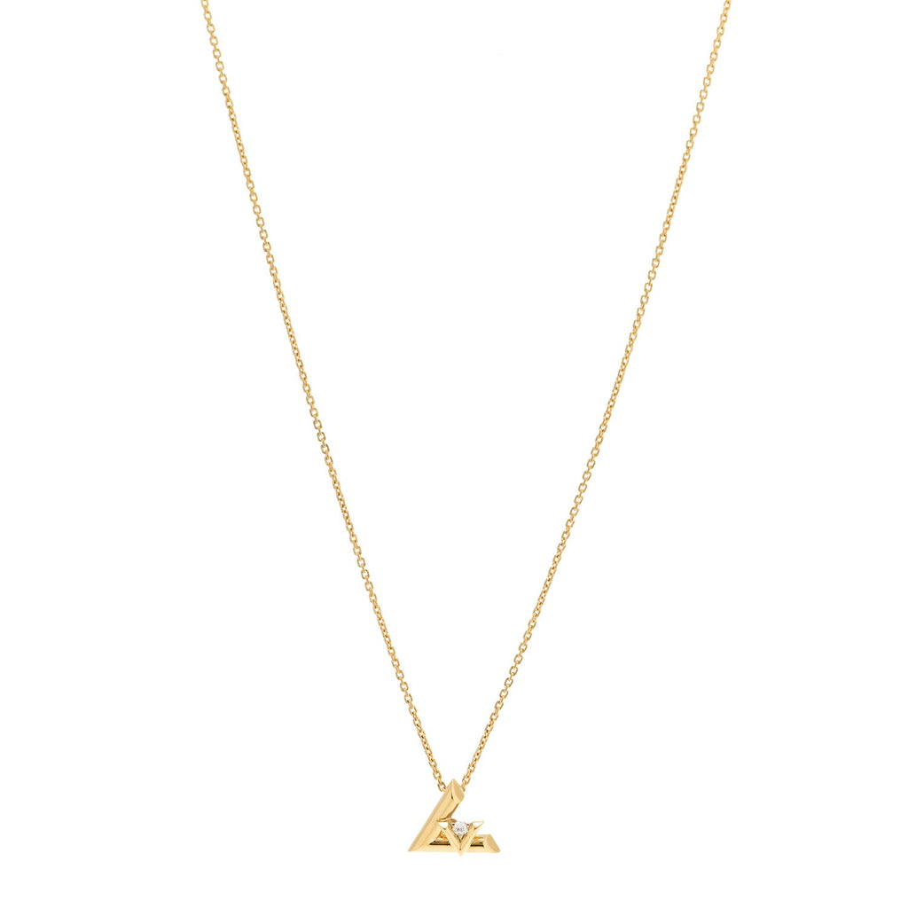 18K Yellow Gold Diamond Small LV Volt One Pendant Necklace