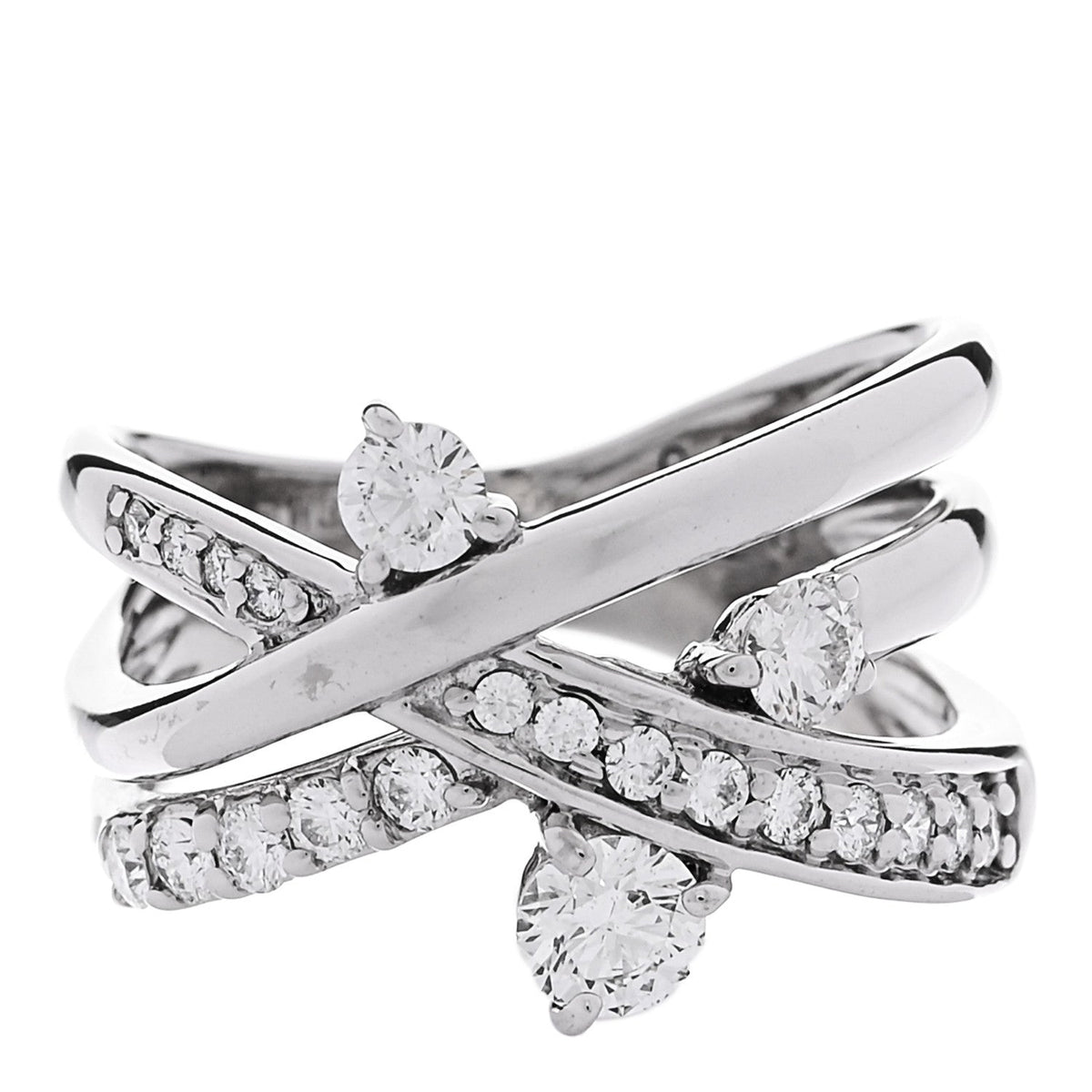 18K White Gold Diamond .64ctw Crossover Band Ring 53 6.25