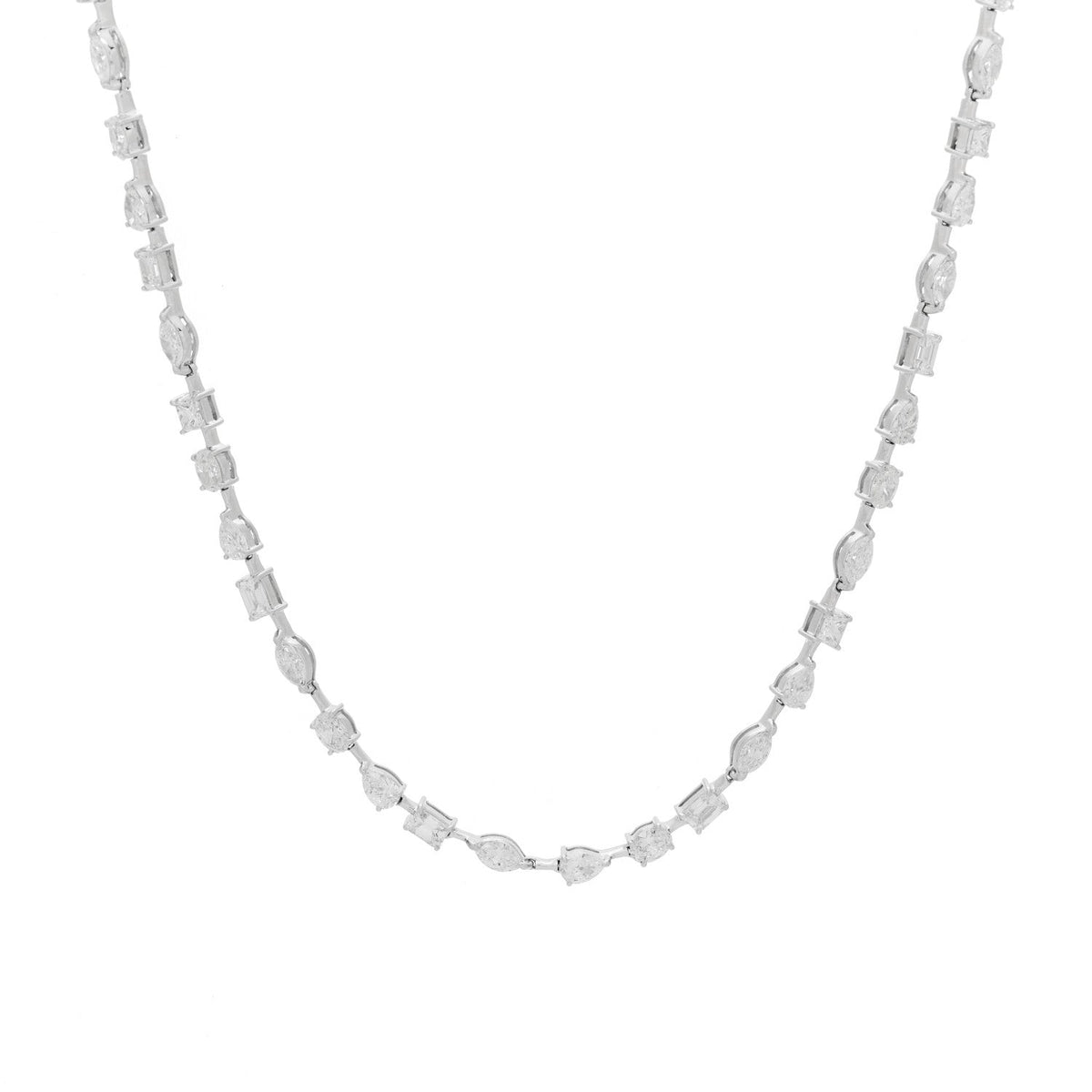 18K White Gold Diamond 11.30ctw Emerald Marquis Oval Pear Princess Cut Necklace