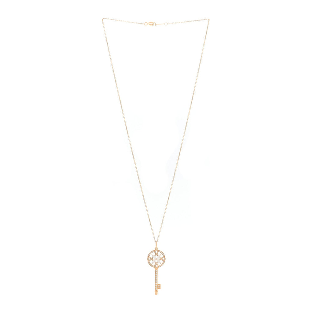 18K Rose Gold Diamond Round Victoria Key Pendant Necklace