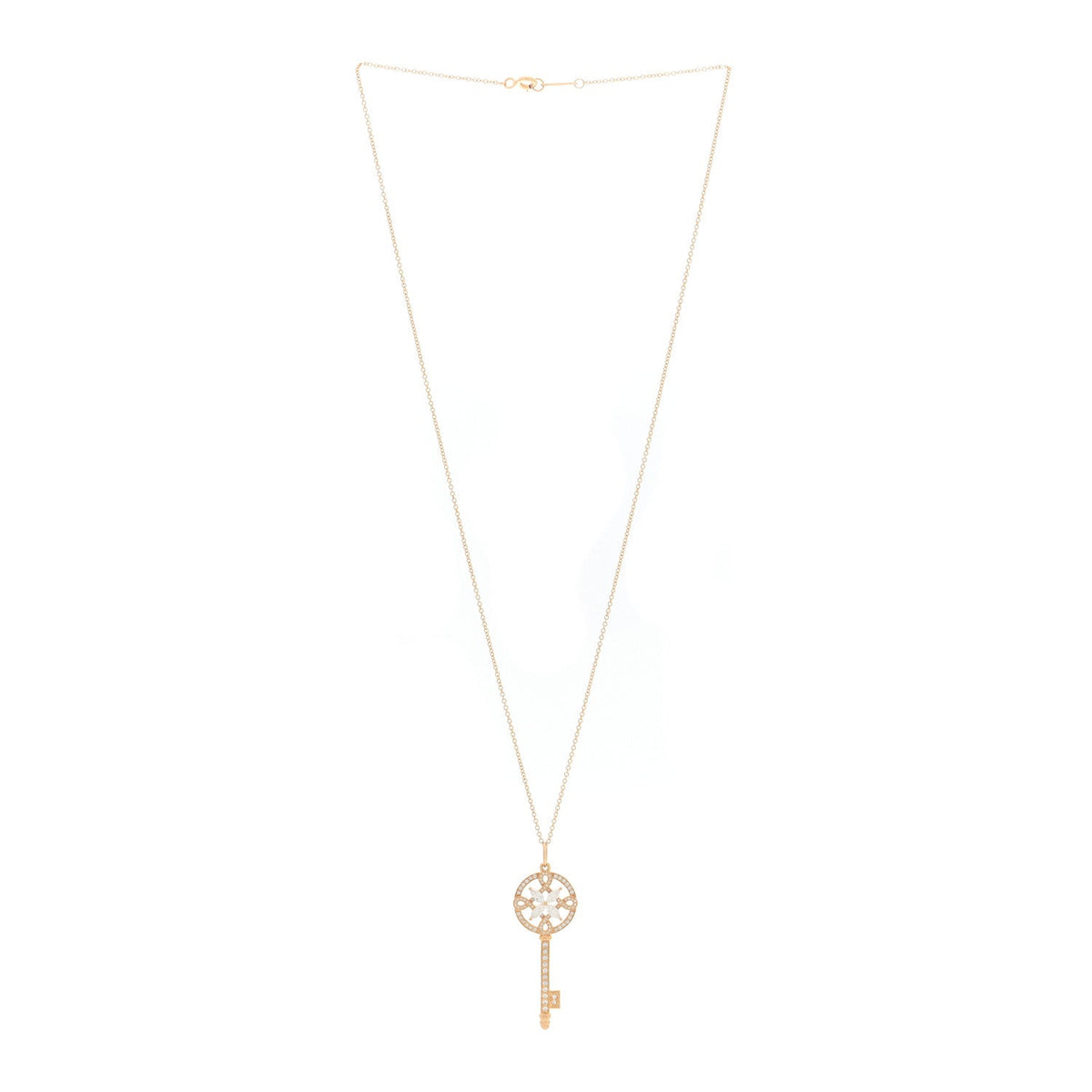 18K Rose Gold Diamond Round Victoria Key Pendant Necklace