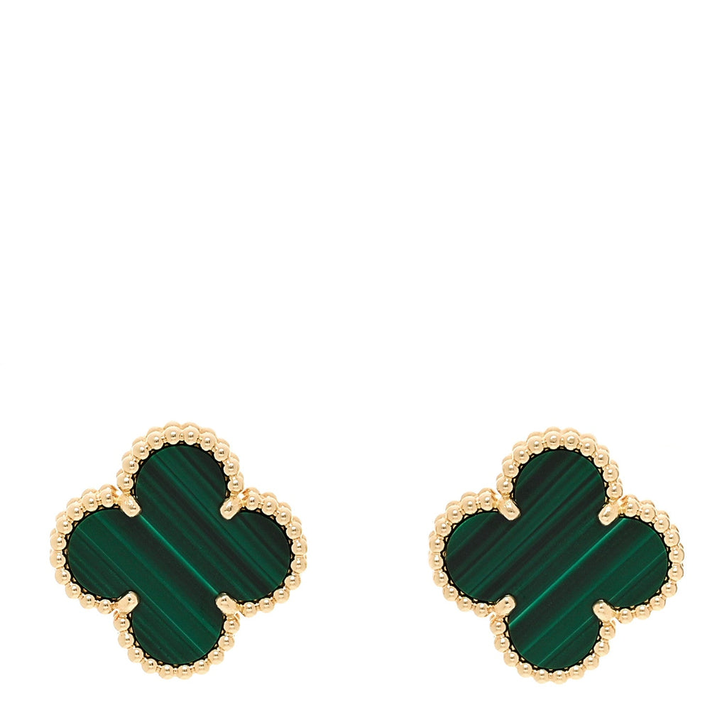18K Yellow Gold Malachite Vintage Alhambra Earrings