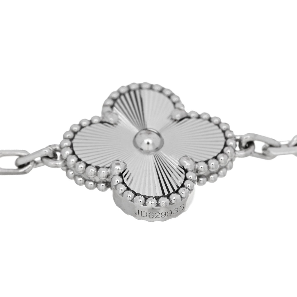 18K White Gold 5 Motifs Guilloche Vintage Alhambra Bracelet