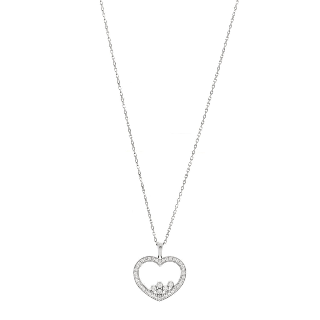 18K White Gold Happy Diamonds Icons Paved Heart Pendant Necklace