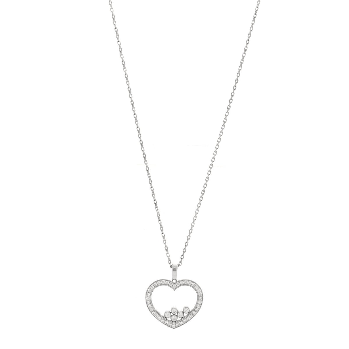 18K White Gold Happy Diamonds Icons Paved Heart Pendant Necklace