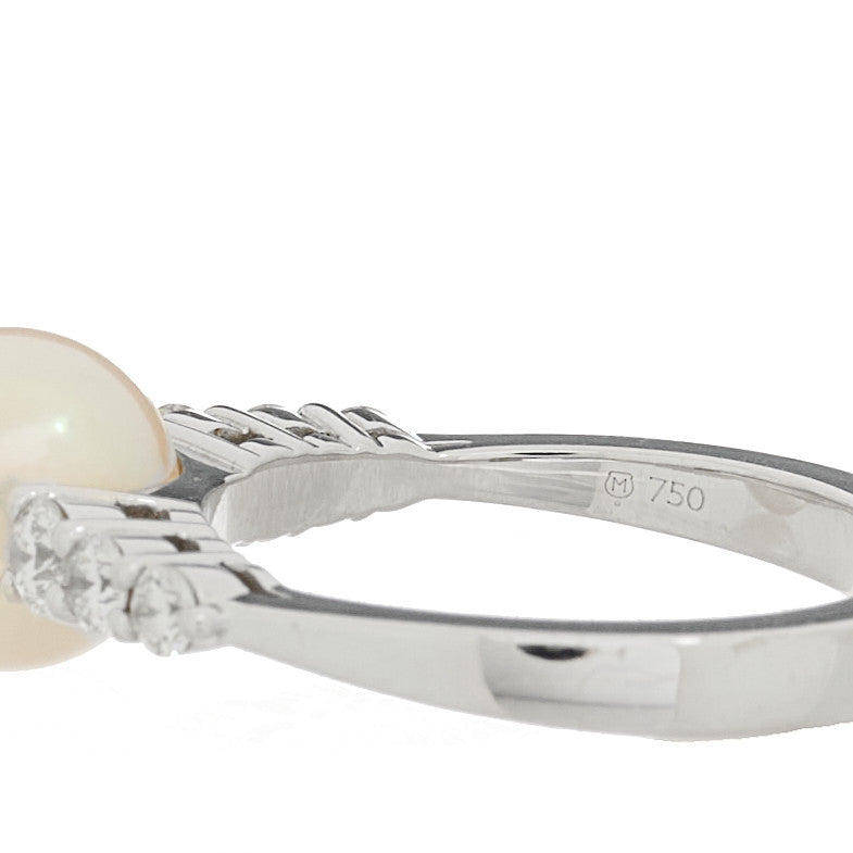 18K White Gold Diamond Akoya Cultured Pearl 8-8.5mm Morning Dew Ring 53 6.5