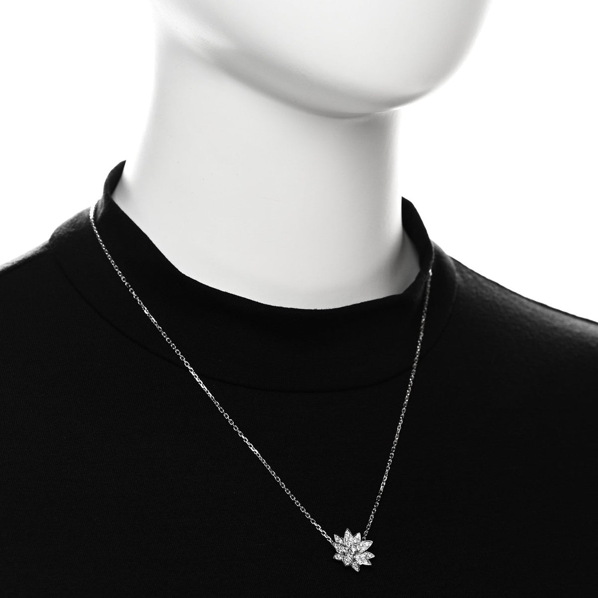 18K White Gold Diamond Small Lotus Pendant Necklace