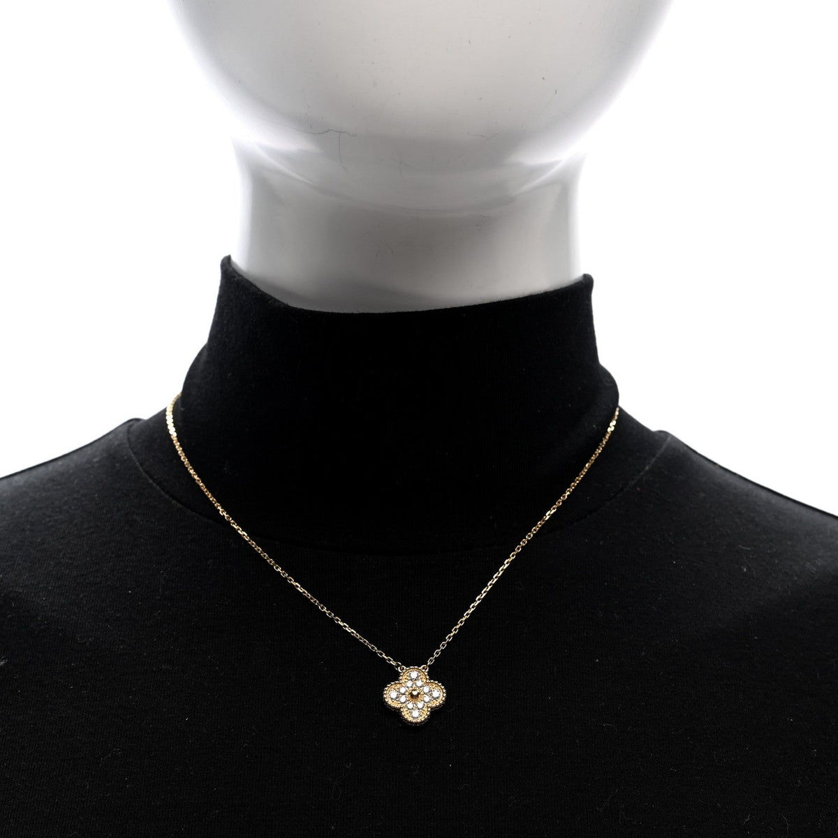 18K Yellow Gold Diamond Vintage Alhambra Pendant Necklace