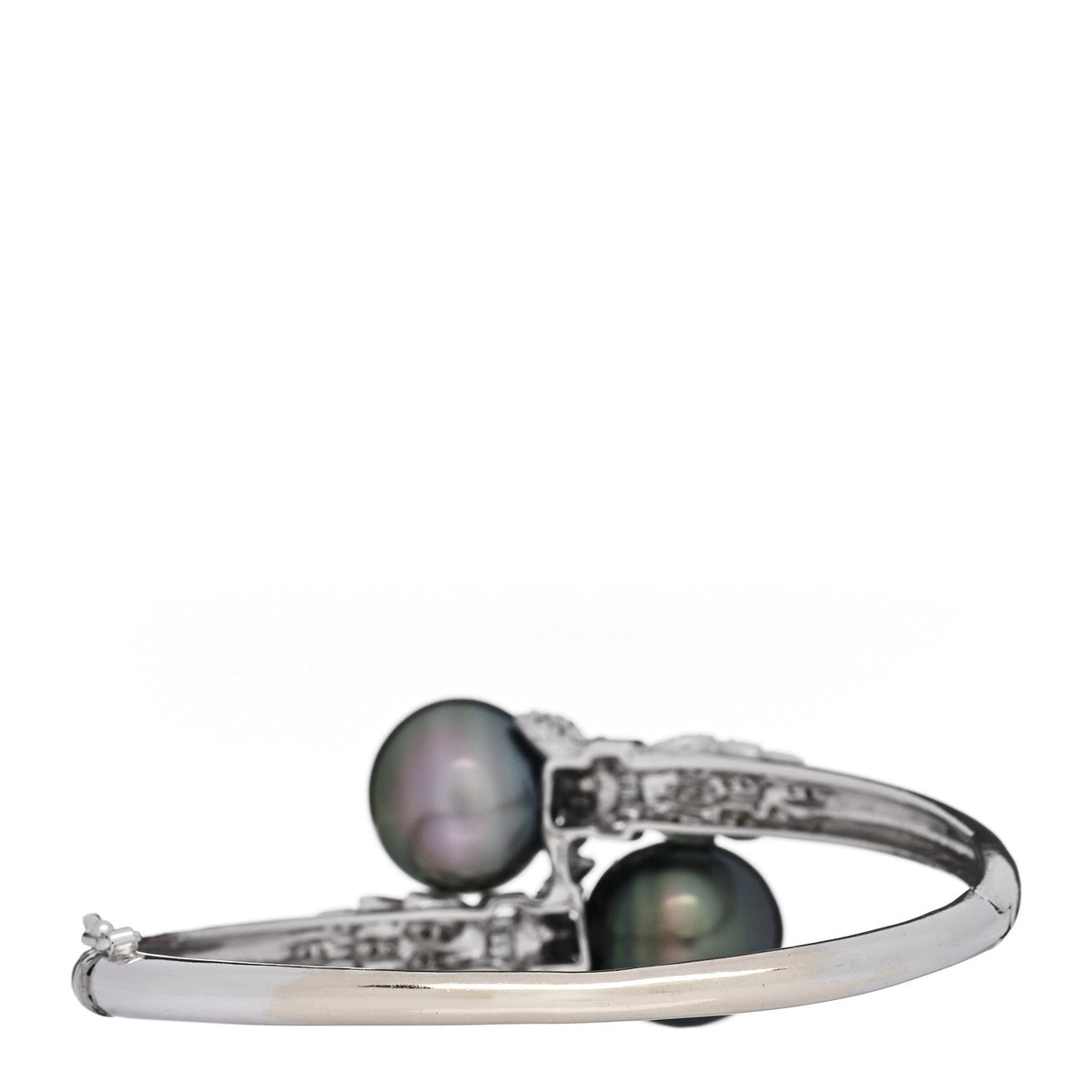 14K White Gold Diamond Black Cultured Pearl .64ct Bypass Bracelet