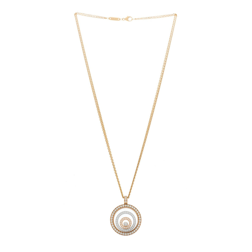 18K Rose White Gold Diamond Happy Spirit Three-Ring Pendant Necklace