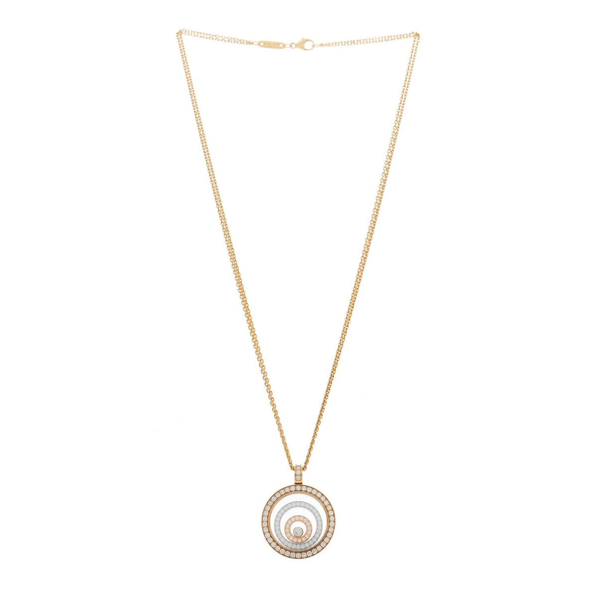18K Rose White Gold Diamond Happy Spirit Three-Ring Pendant Necklace