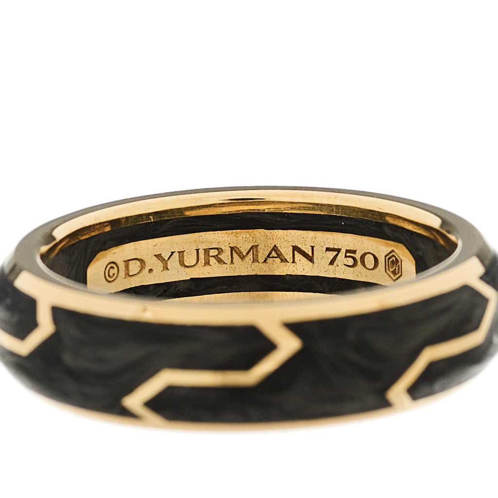 18K Yellow Gold 6mm Forged Carbon Band Ring 58 8.5