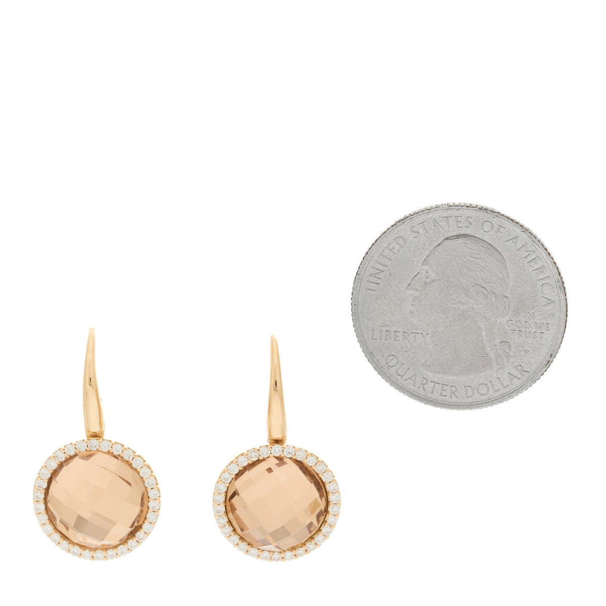 18K Rose Gold Diamond Smoky Quartz Drop Earrings