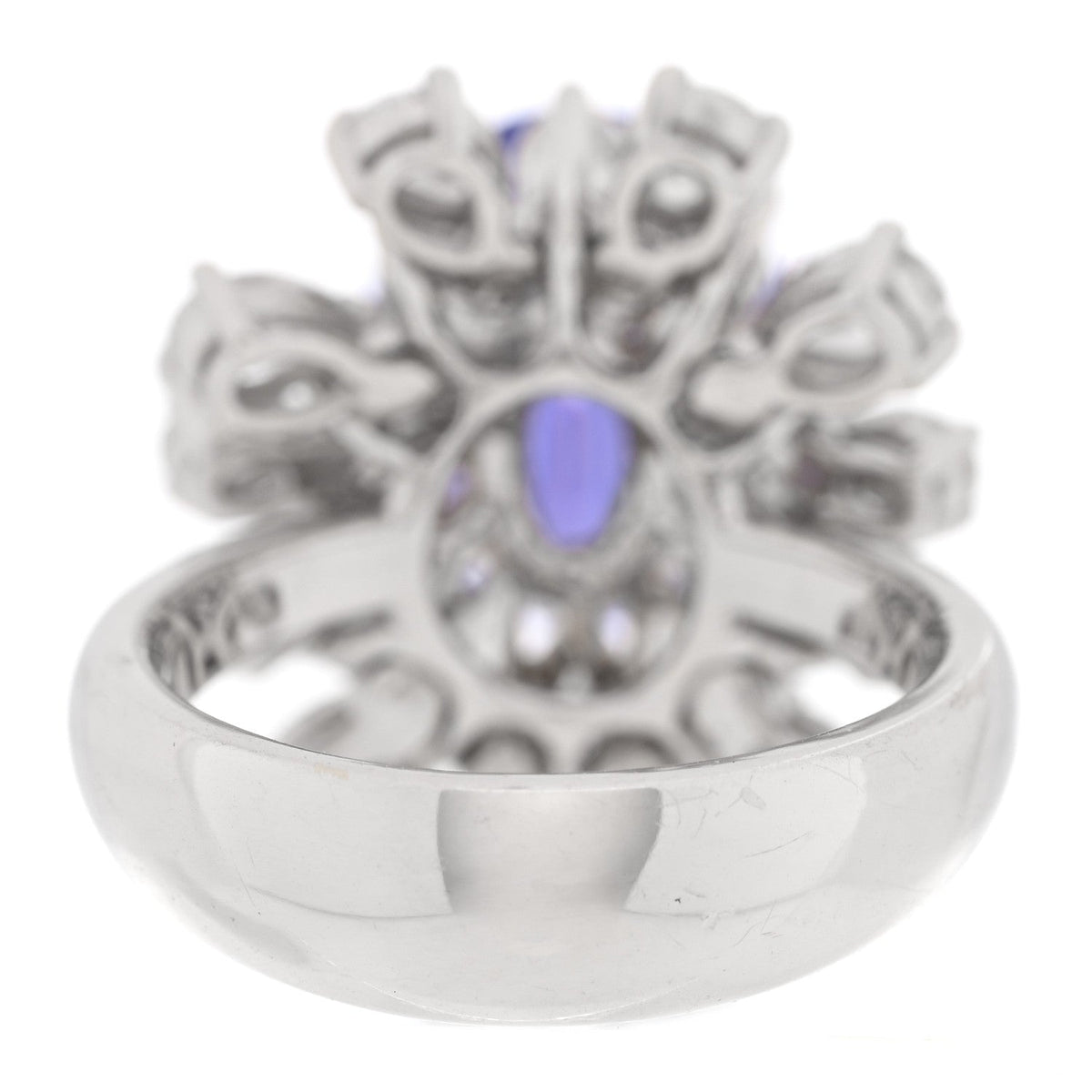 18K White Gold Diamond Tanzanite Oval Cocktail Ring 53 6.5