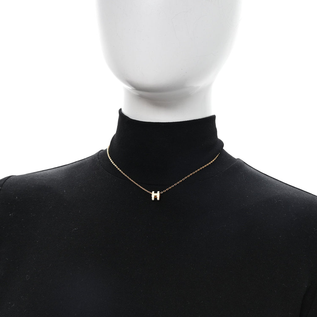 Lacquered Gold Mini Pop H Pendant Necklace White
