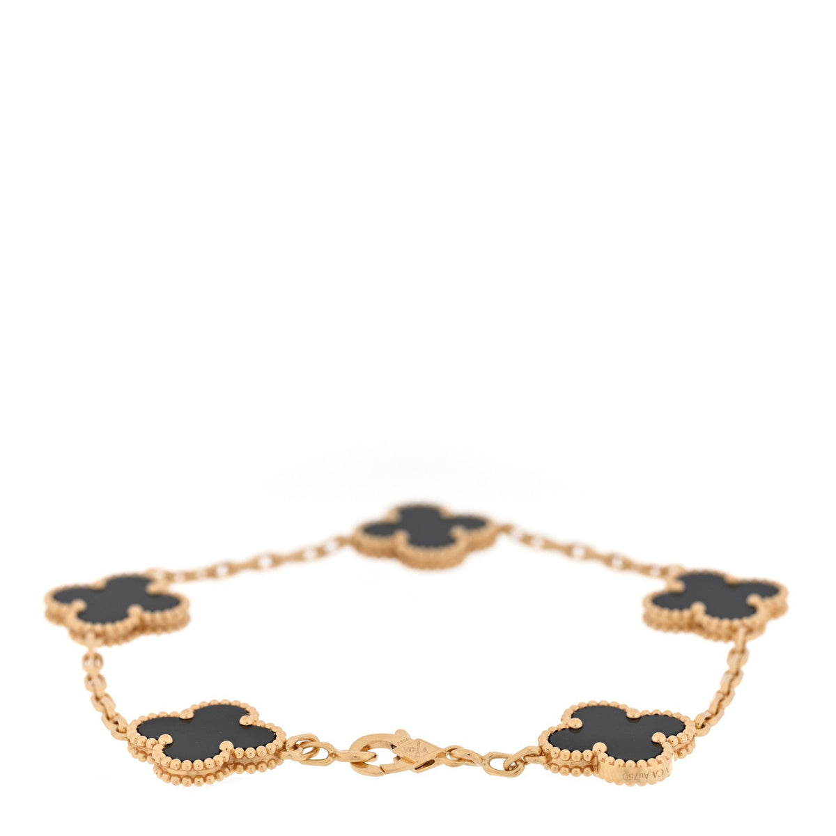 18K Yellow Gold Black Onyx 5 Motifs Vintage Alhambra Bracelet