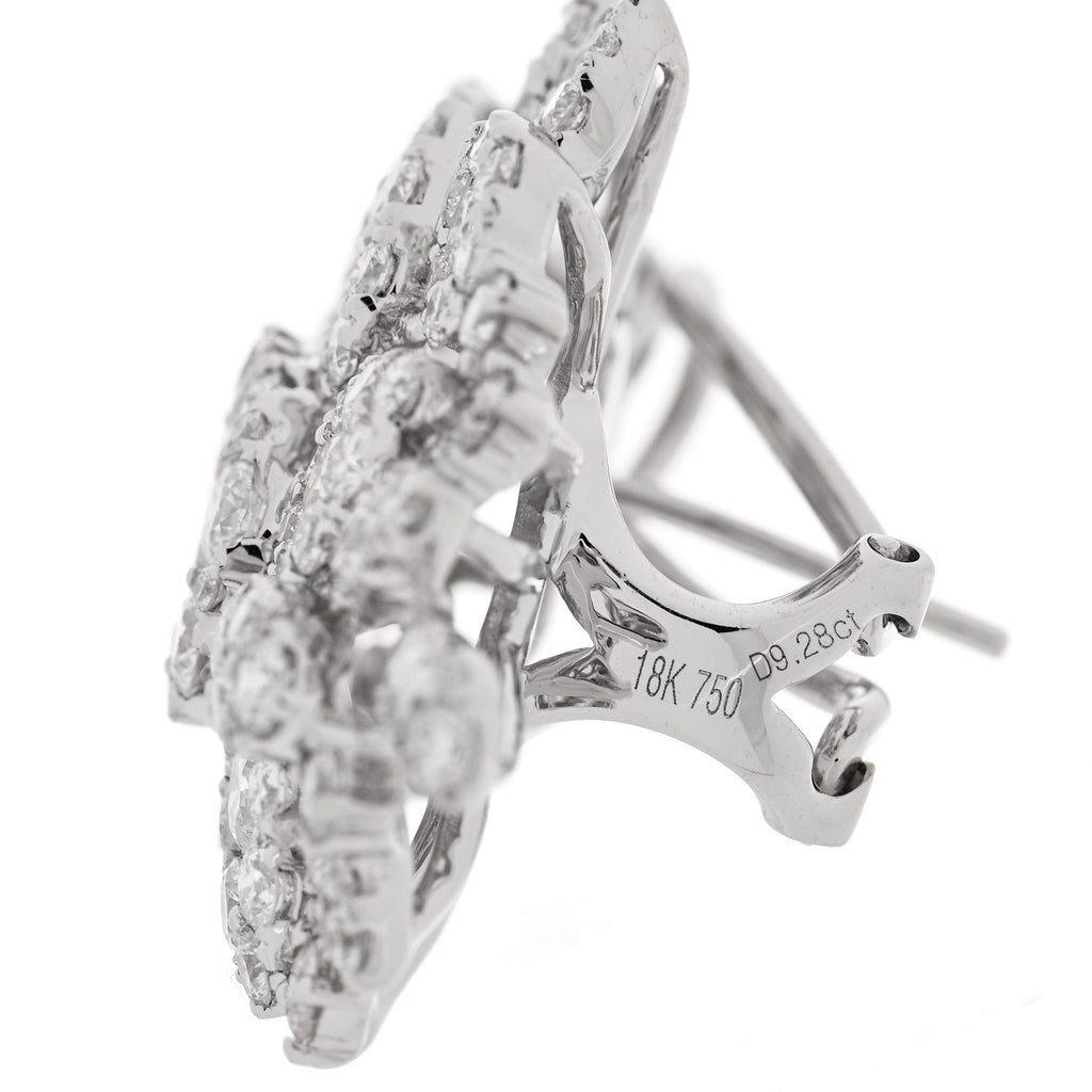 18K White Gold Diamond 9.28ctw Cluster Earrings