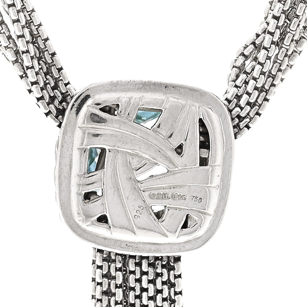 Sterling Silver 18K Yellow Gold Blue Topaz Multi Strand Chain Choker Necklace
