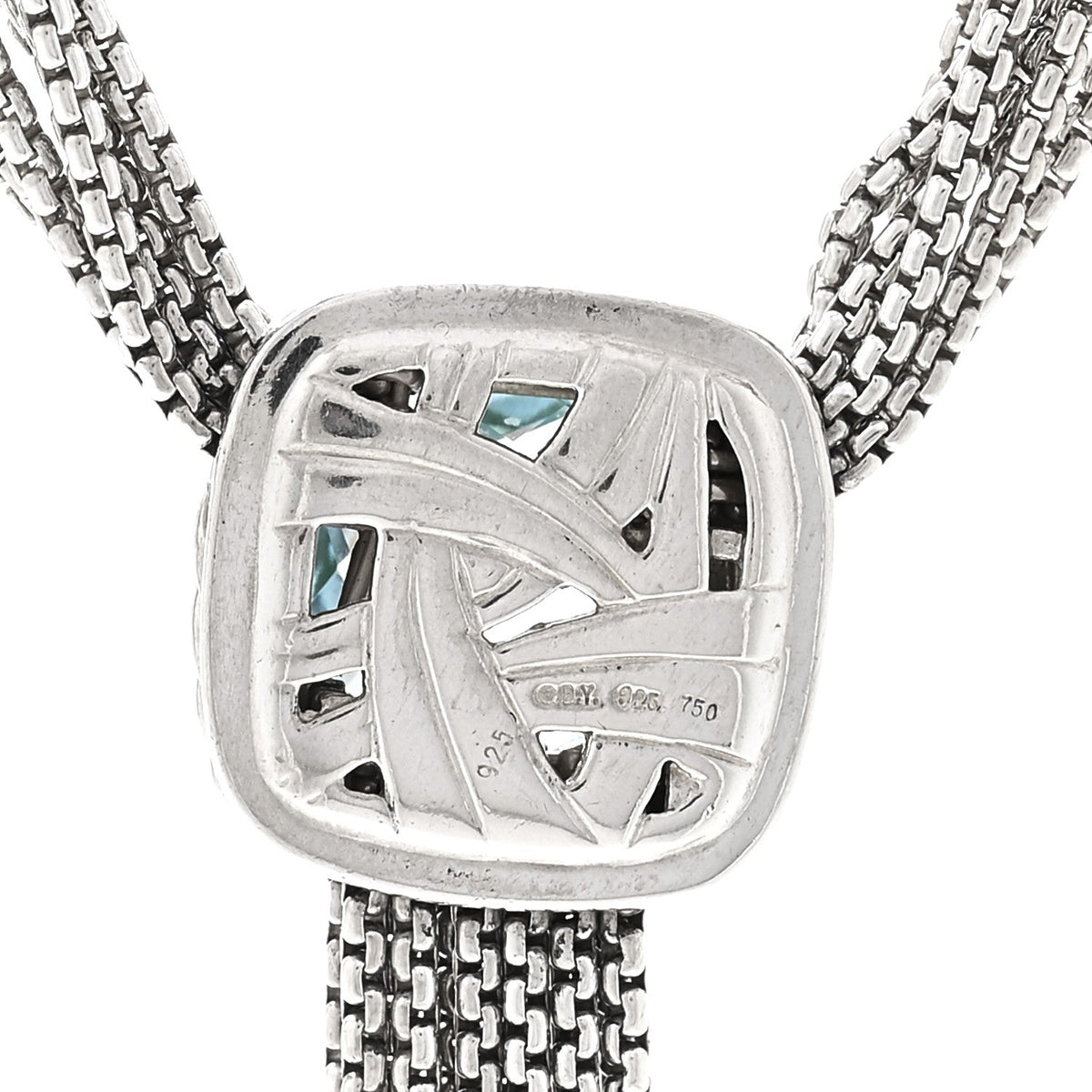 Sterling Silver 18K Yellow Gold Blue Topaz Multi Strand Chain Choker Necklace