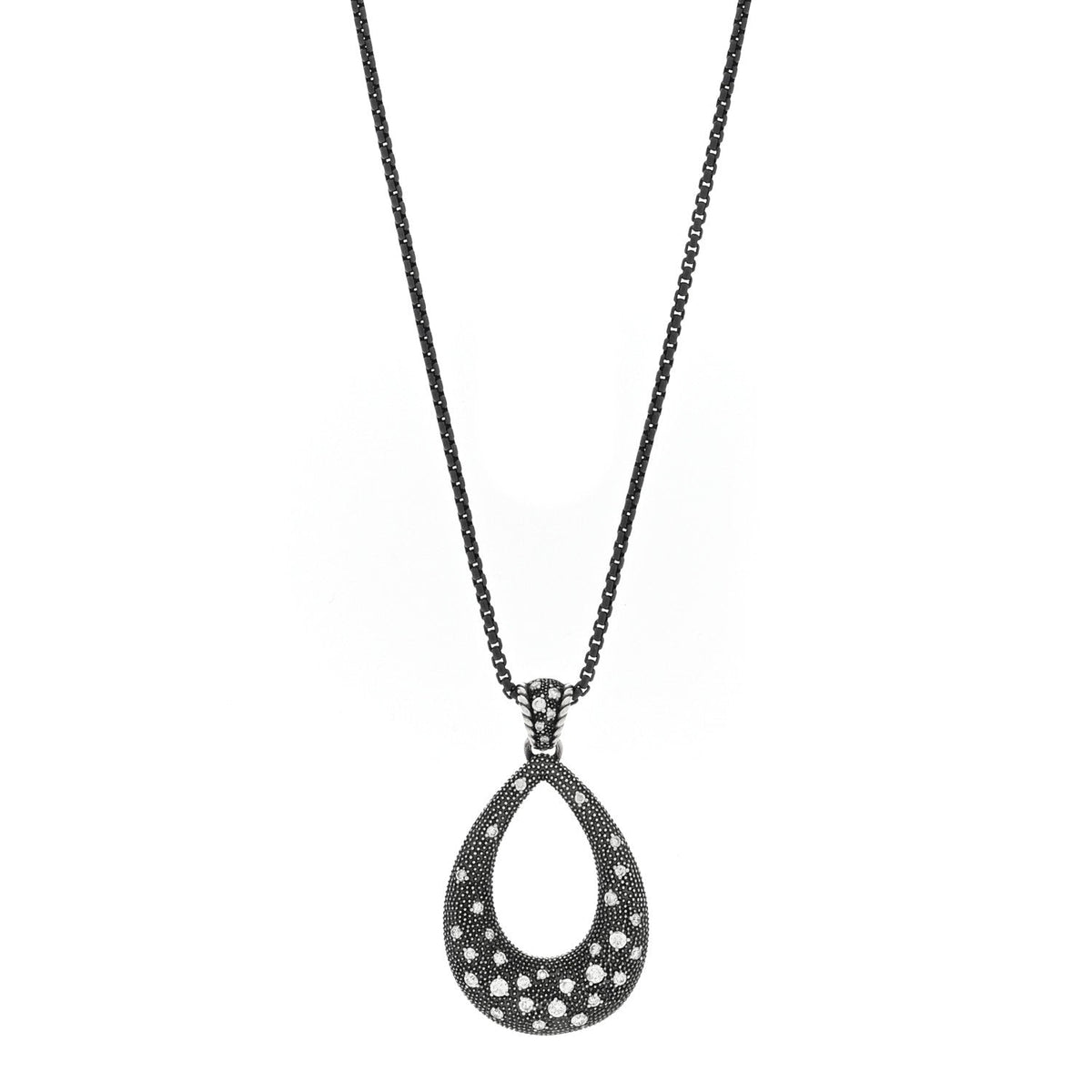 Darkened Sterling Silver Diamond Midnight Melange Teardrop Pendant Necklace