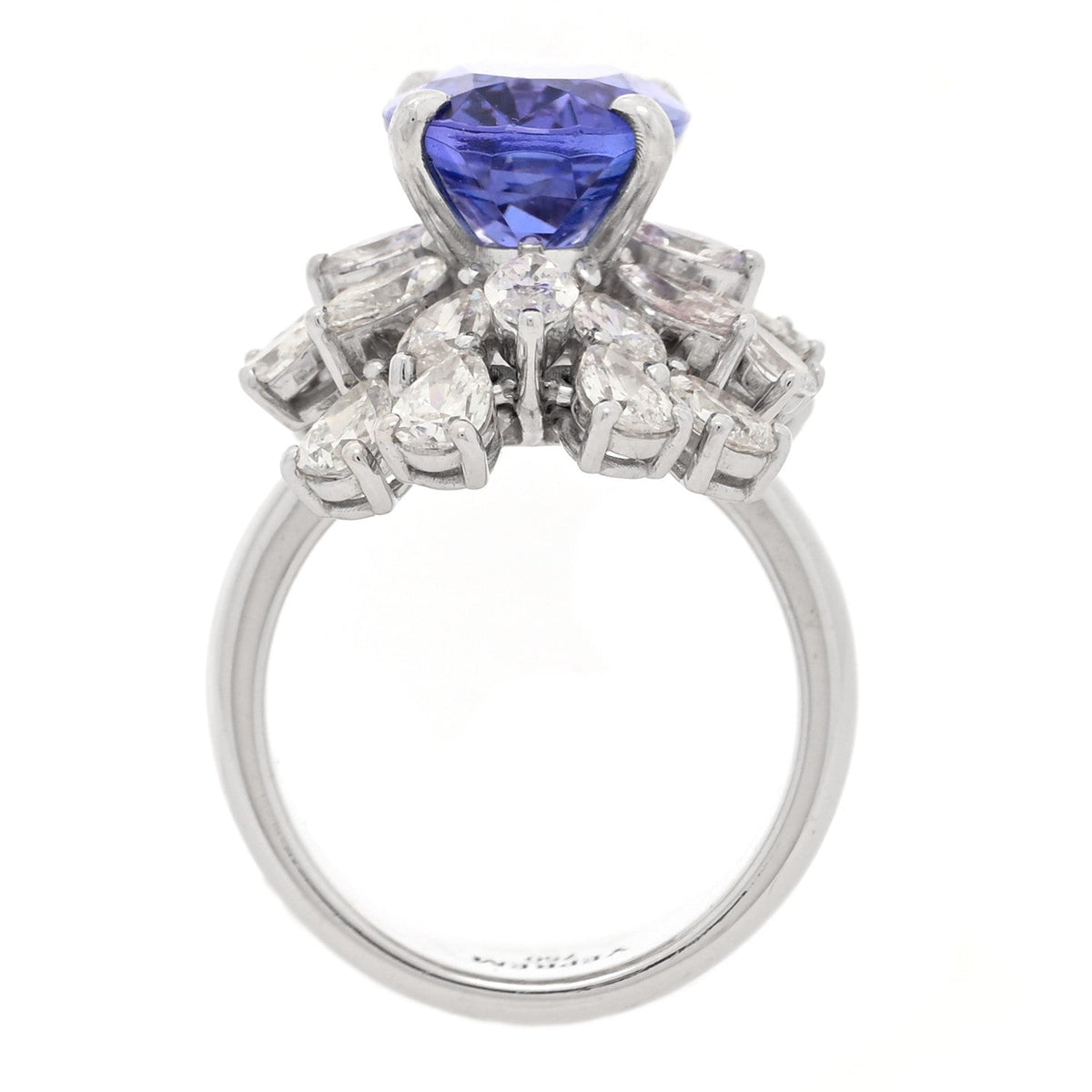 18K White Gold Diamond Tanzanite Oval Cocktail Ring 53 6.5