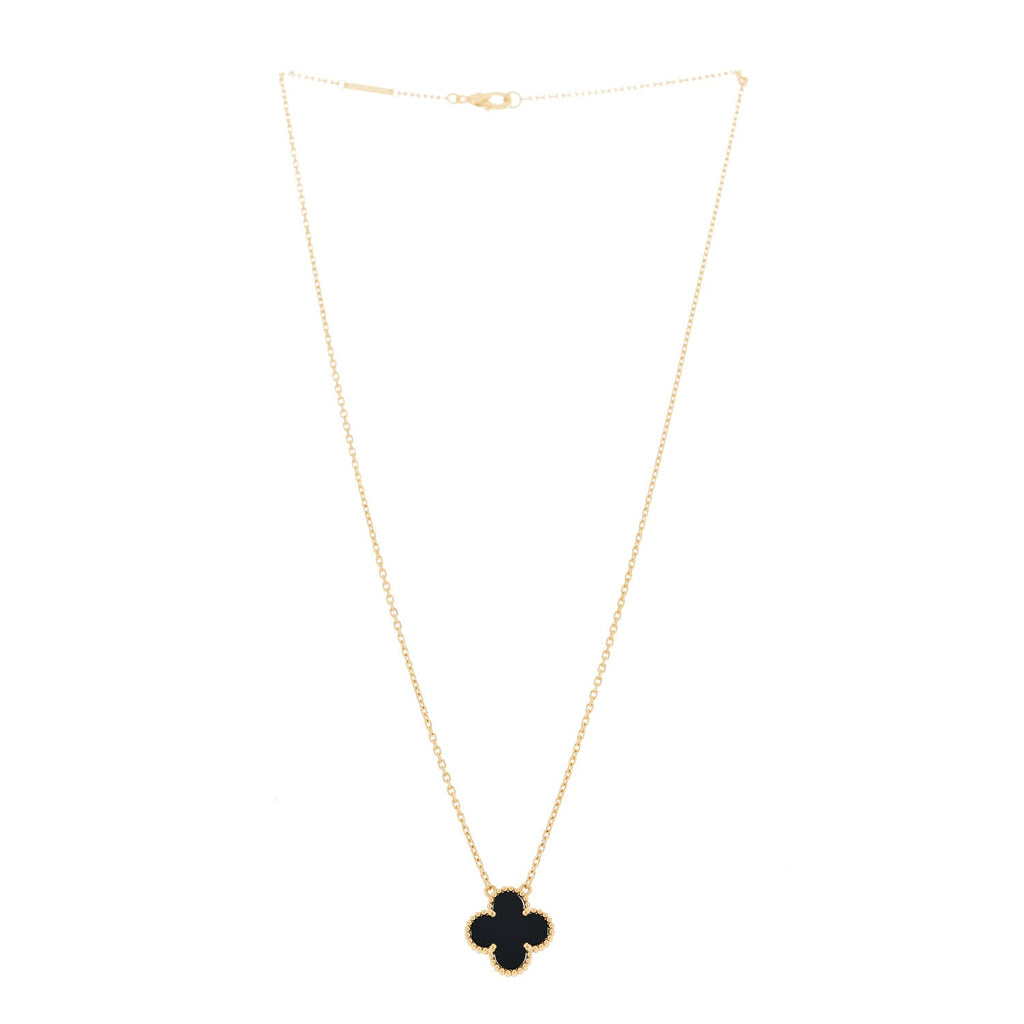 VAN CLEEF &amp; ARPELS 18K Yellow Gold Black Onyx Vintage Alhambra Pendant Necklace